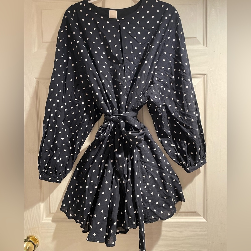 H&M dress. Mini. Size XL. Black and white polka dot. Tie waist.